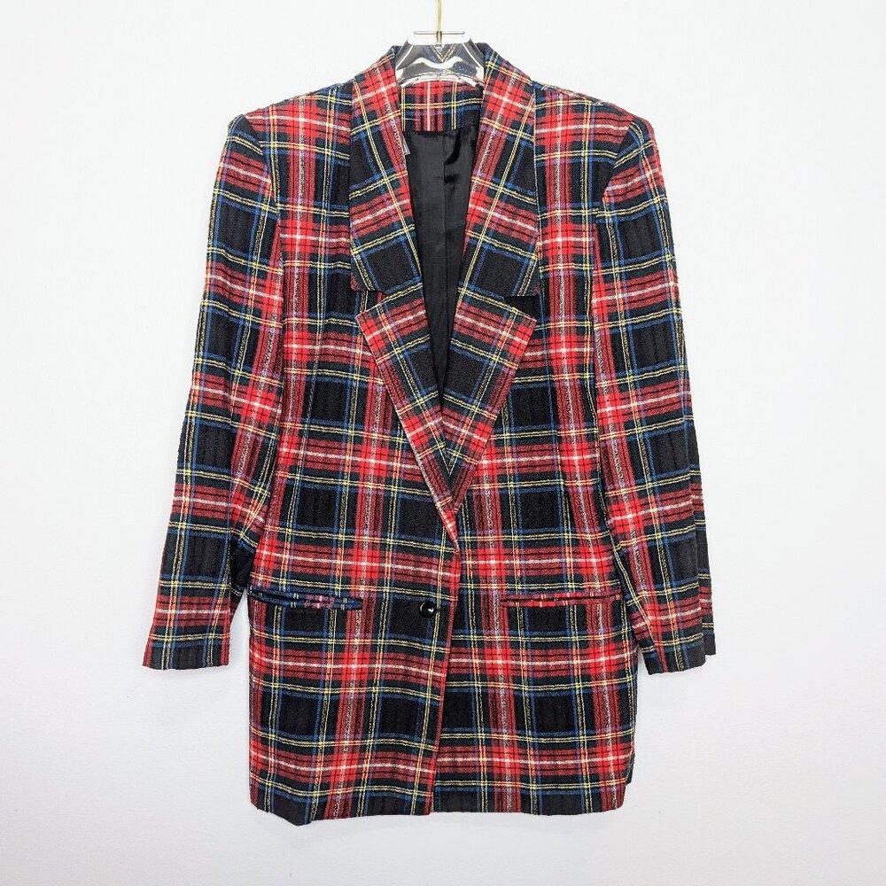 Worthington Vintage 70's Red Plaid Long Sleeve Blazer Pockets Single Button 8